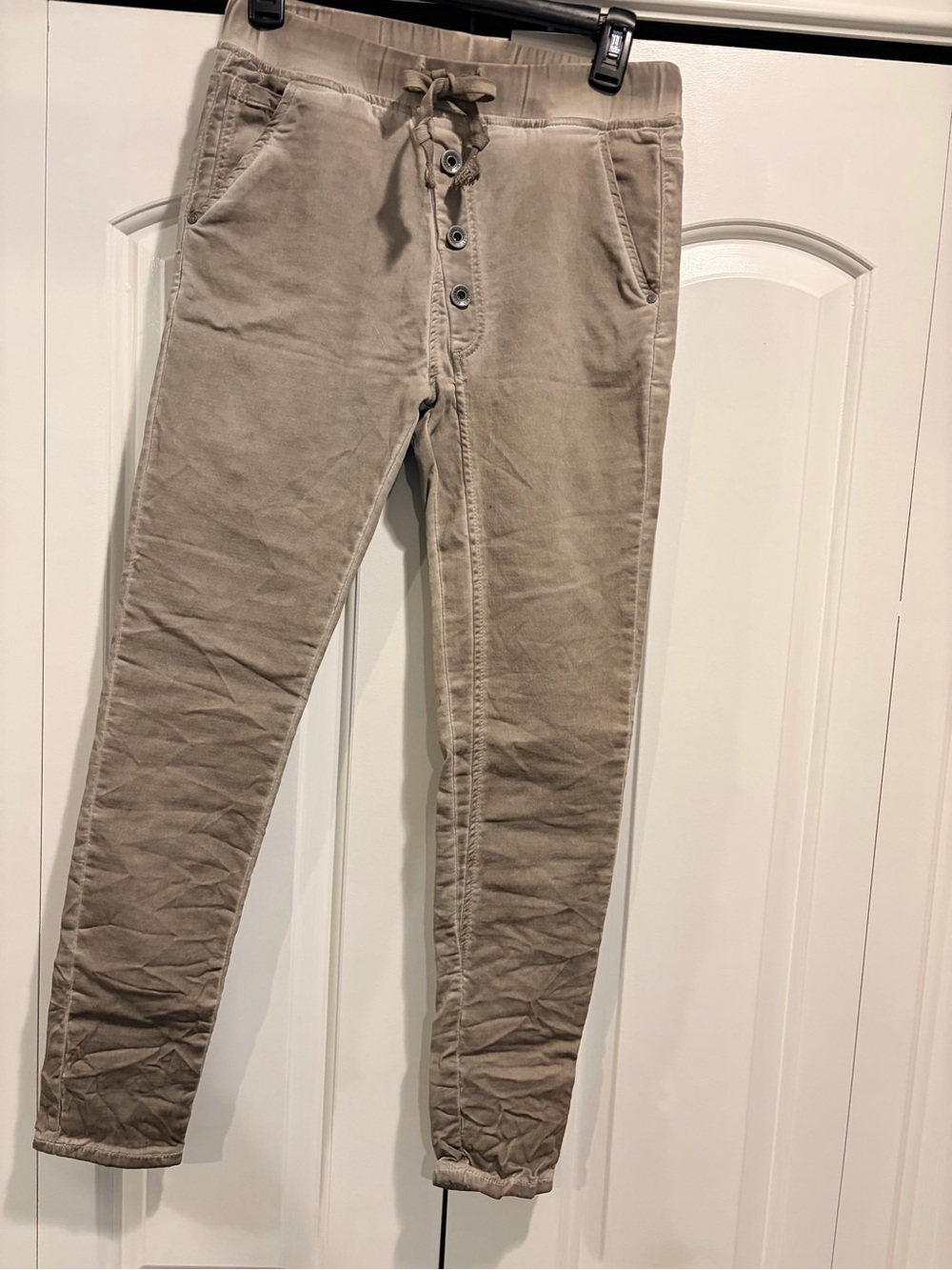 Women’s Taupe Jogger Pants with Button Fly